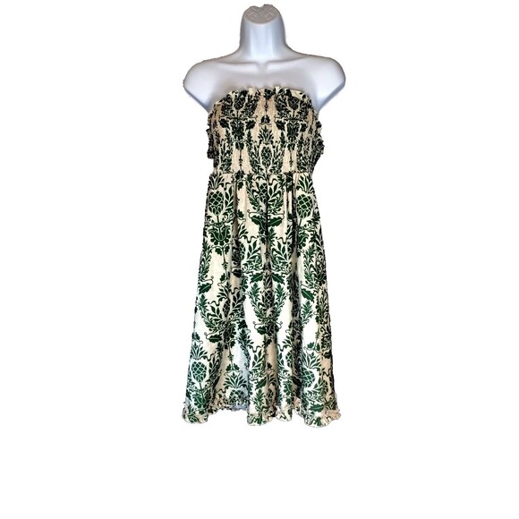 Shein Green and White Strapless Dress Ruffled Hem Size Large - Picture 2 of 7